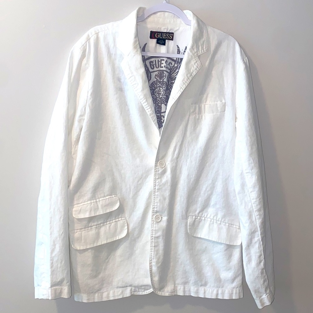 Mens Guess White Linen XL Blazer